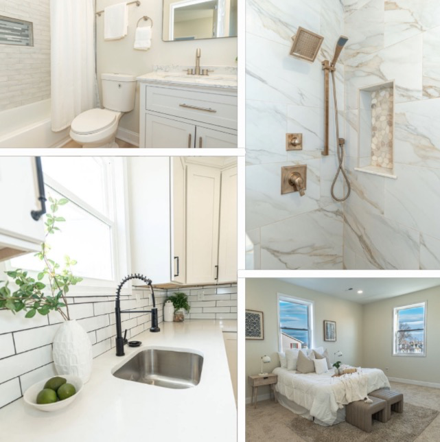 Remodeled bathroom, marble-tiled shower, kitchen, and bedroom in Dundalk, MD