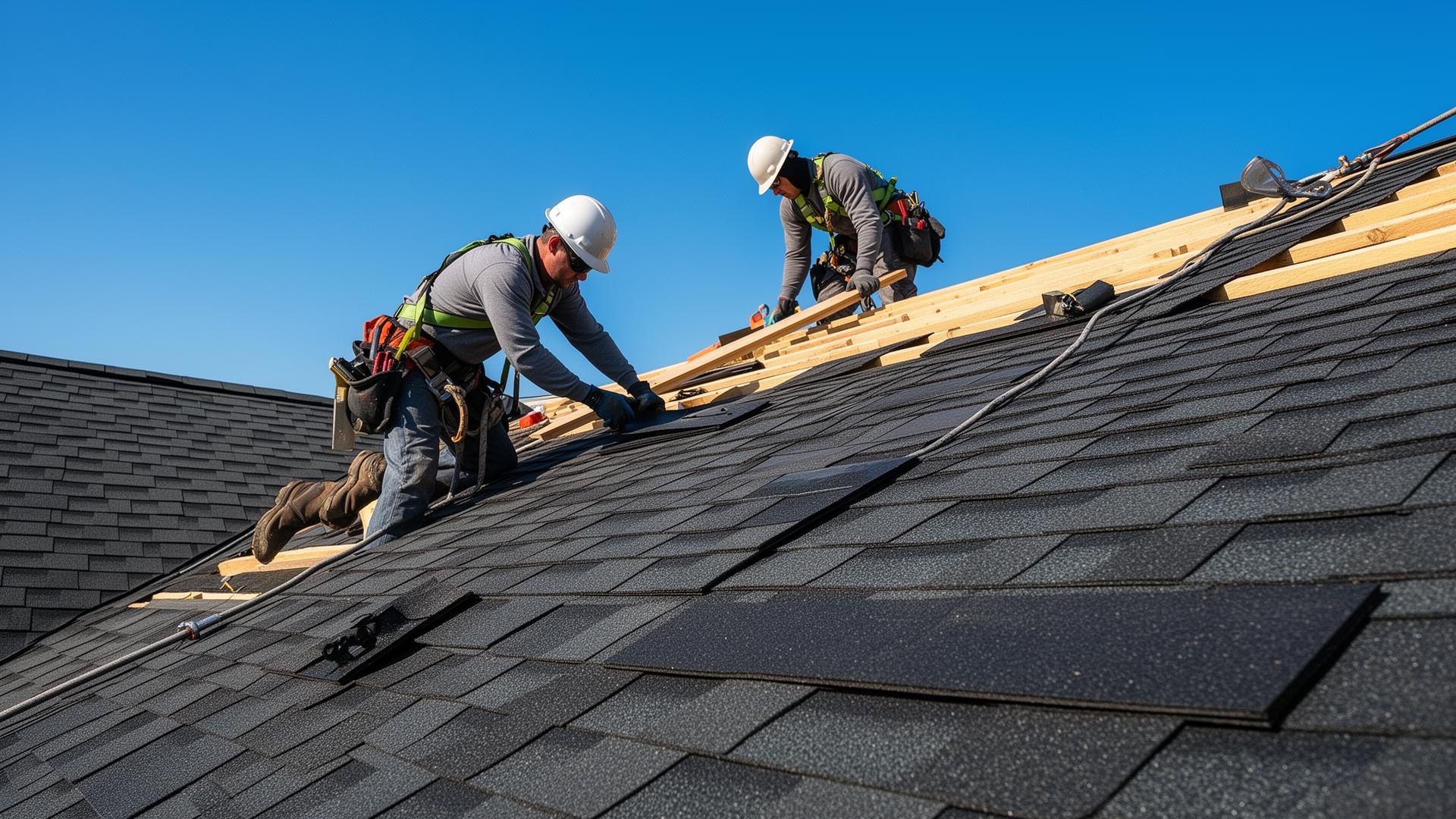 Roofing contractor installing architectural shingles on a Baltimore County home